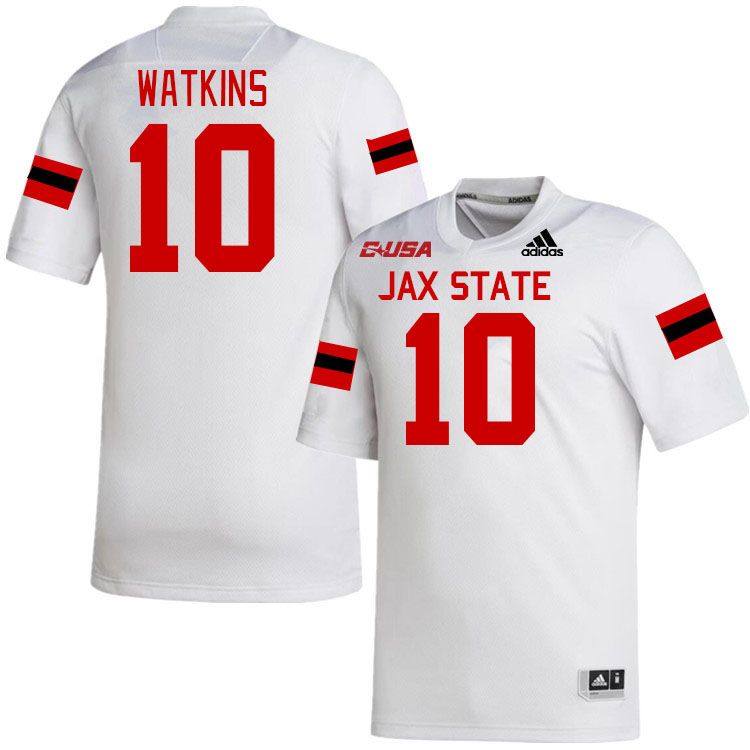 #10 AJ Watkins Jacksonville State Gamecocks College Football Jerseys Stitched-White